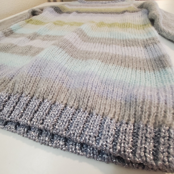 Free People XS Hohair Wool Light Weight Knit Sweater Striped Metallic - Picture 3 of 8